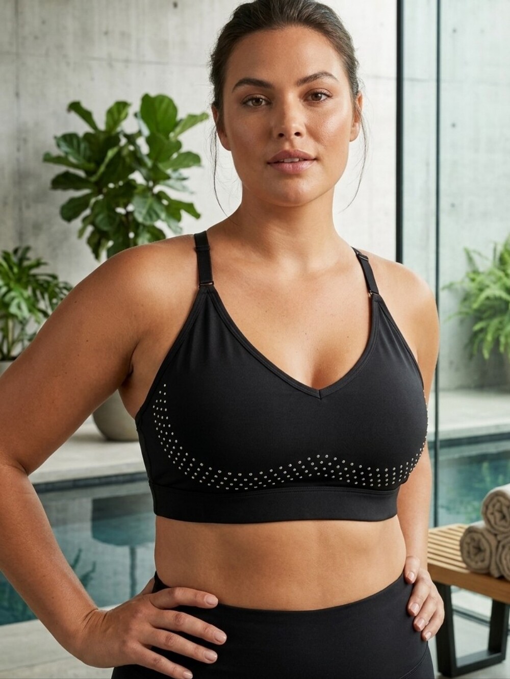 Women's Victoria's Secret Pink Black Seamless Studded V-Neck Sport Bra XL